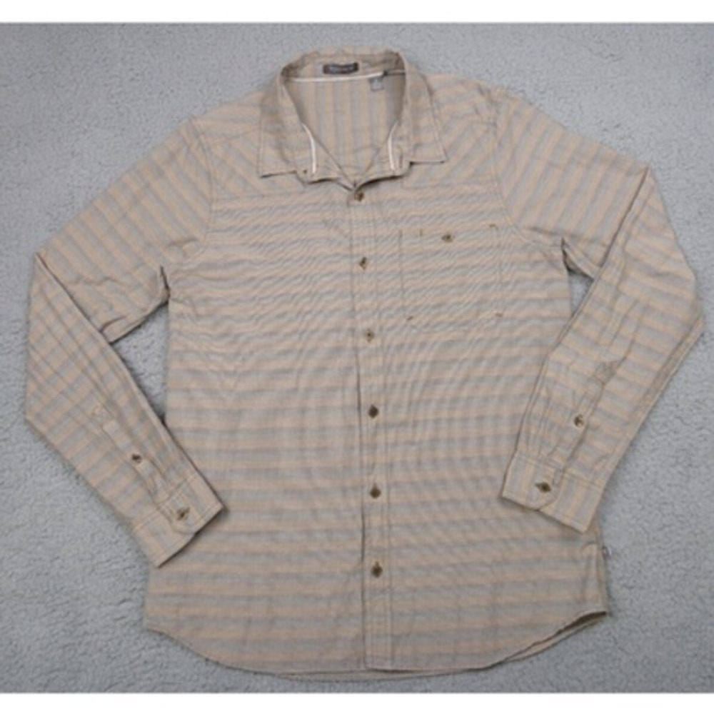 Toad & Co Mens Shirt Size Small Beige Button-Up Long Sleeve Pocket Striped
